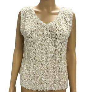 Joyce Acrylic Knits Vintage 80s Cream Sleeveless Tank V Neck Sweater Womens L